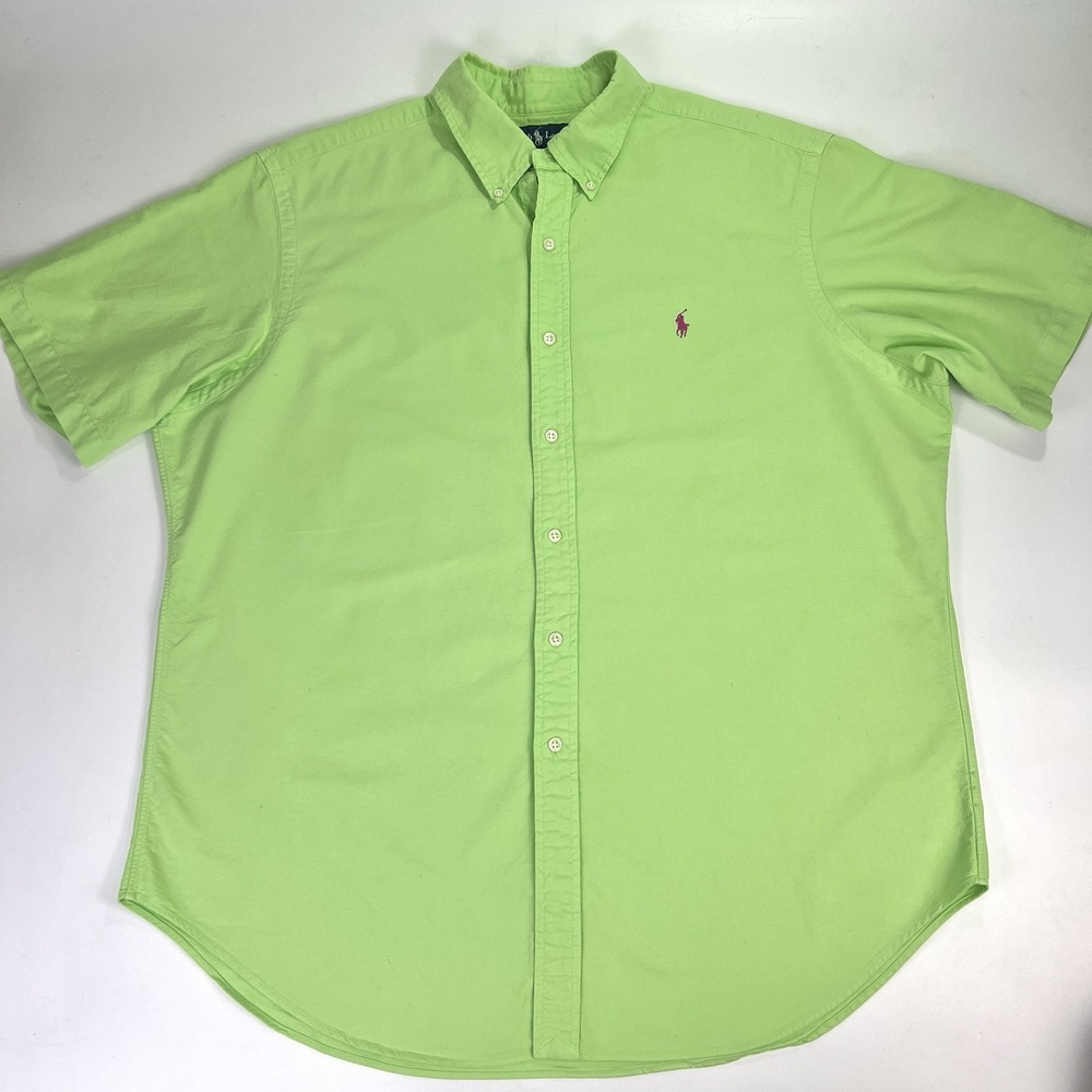 Vtg Polo Ralph Lauren Men's XL Button Down Shirt Lime Green Pink Pony Preppy Y2K - Picture 6 of 13